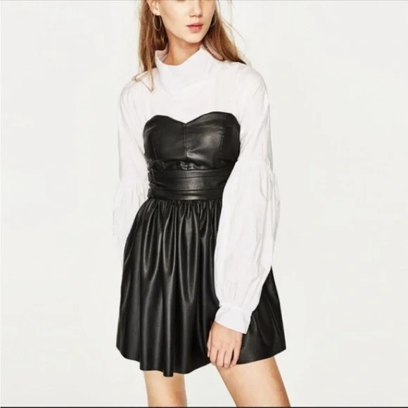 Zara | Dresses | Zara Trafaluc Collection Black Strapless Faux Leather Mini  Dress | Poshmark